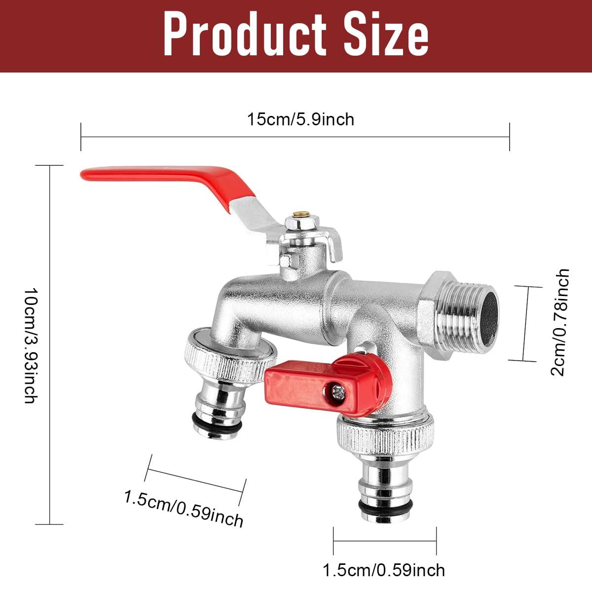 HASTHIP Garden Faucet Splitter for Efficient Watering with 1/2 Inch Dual Outlet Valves | Heavy Duty Zinc Alloy Outdoor Tap