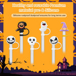 HASTHIP Silicone Straw Caps for 8-10mm Straws with Anti-Lost Loop and Dustproof Design | 6Pcs Halloween Cartoon Drinkware Accessory