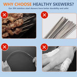 HASTHIP BBQ Skewers 25 pcs for Grilling with 12.9 in Flat Arrow Tips and 9 cm Wooden Handles | Stainless Steel Set with Storage Tube