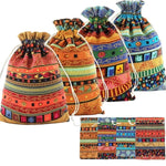 HASTHIP® 20Pcs Ethnic Style Drawstring Gift Bags, Rustic Floral Cotton Linen Jewelry Pouches, Reusable Coin Purse Small Cloth Bags for Wedding Party Candy Favors 25x20cm