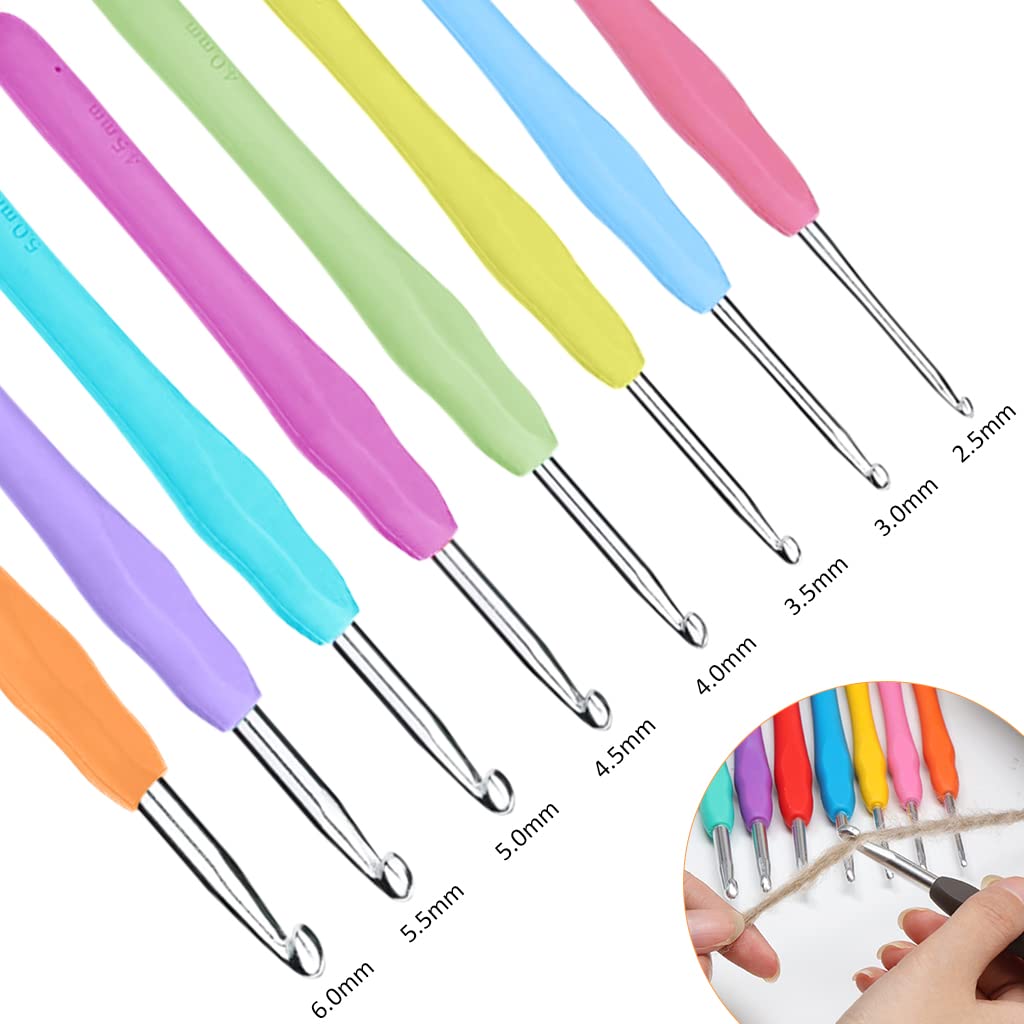 HASTHIP Crochet Hooks Set 16pcs for Yarn Crafts with Soft Grip Rubber Handles and 10 Markers