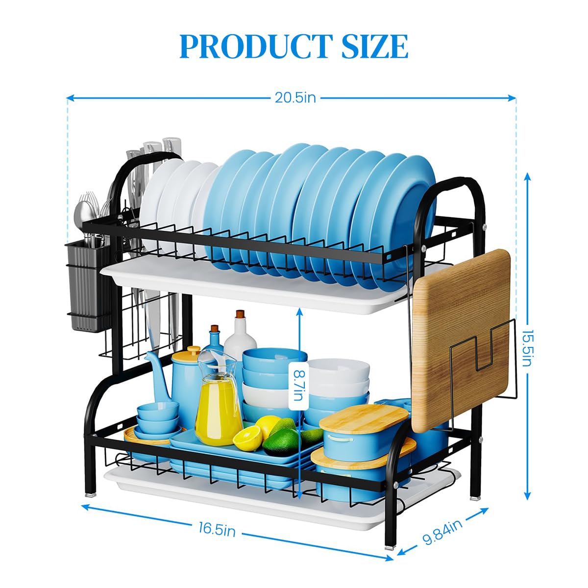 HASTHIP Dish Drying Rack for Kitchen with Double Layer Design and Removable Tray 43x23.5x39cm