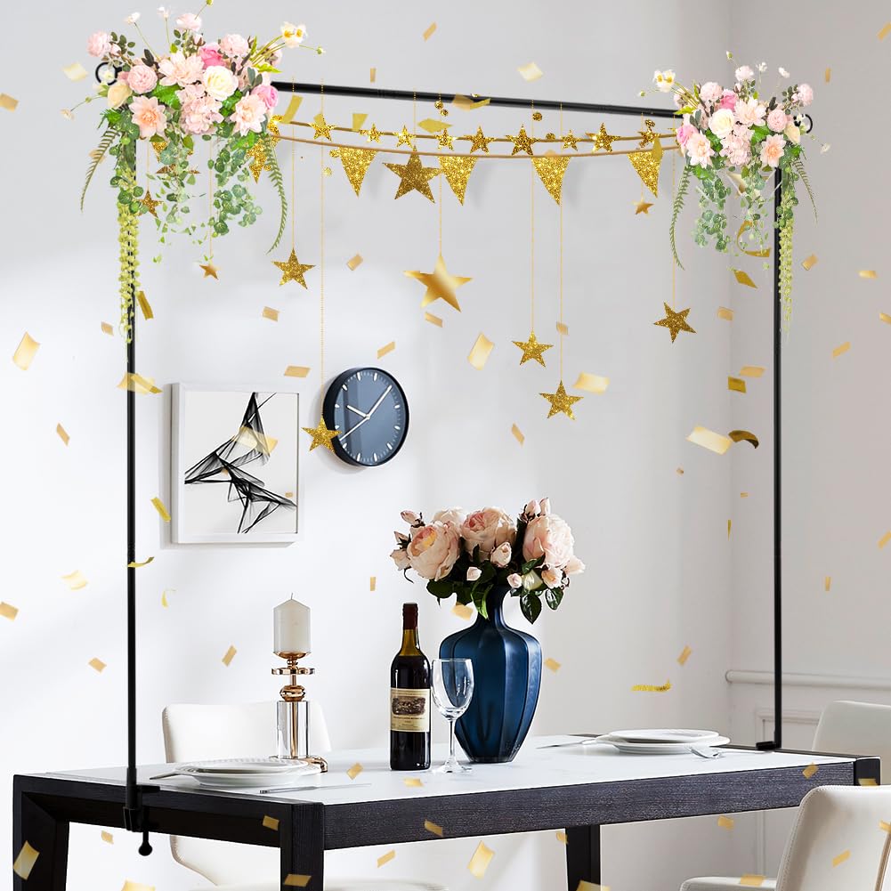 HASTHIP® Adjustable Desktop Floral Stand Display Frame, Black Metal Tabletop Arch Backdrop Stand for Wedding Centerpiece, Party Decor & Photo Display, 125250cm Length, 70120cm Height