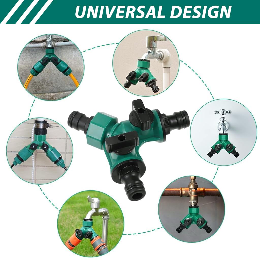 HASTHIP Splitter 2 Way for Garden Irrigation with Separate Valve Switch and ABS Body | Fits 1/2 inch Tap Connectors
