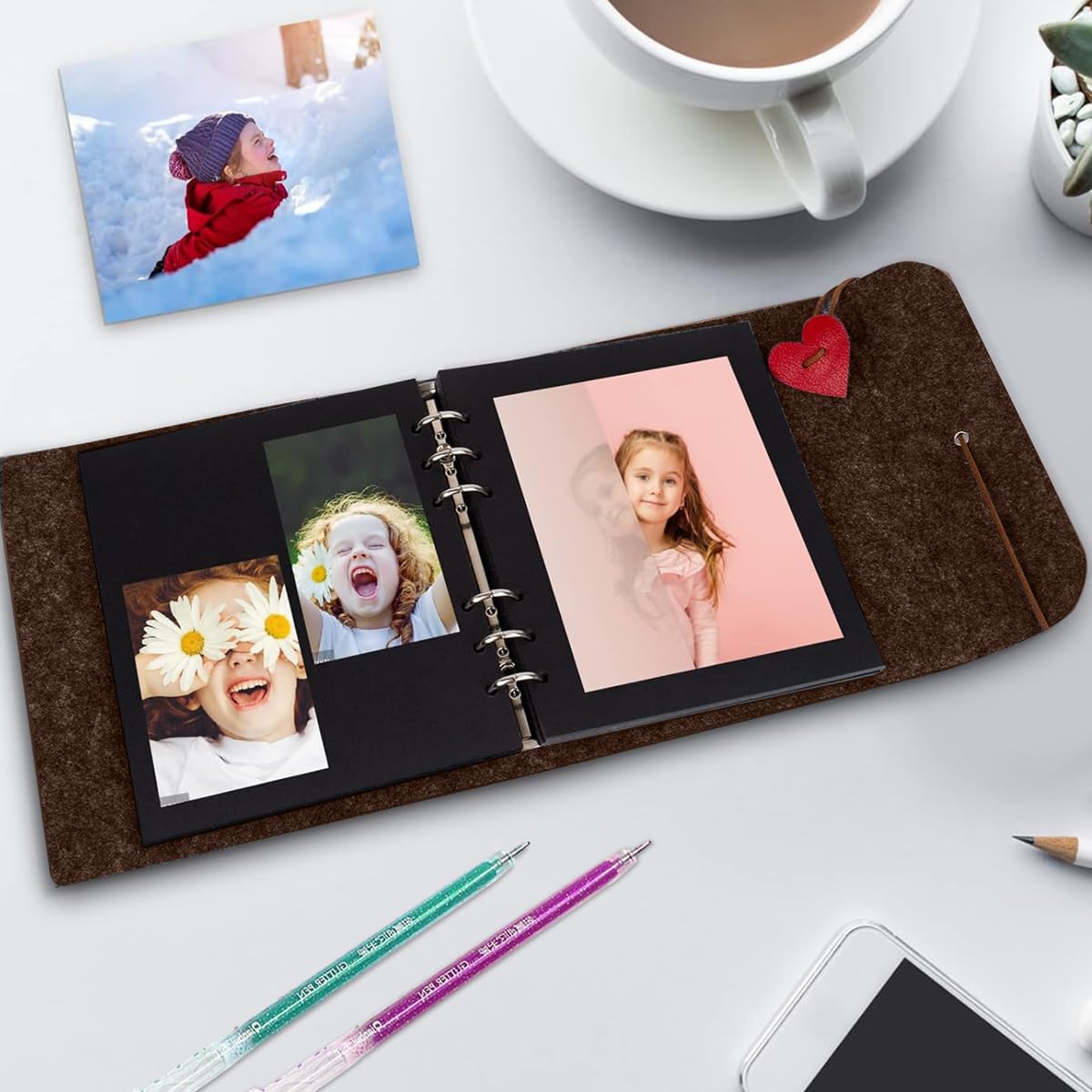 HASTHIP DIY Photo Album for Weddings and Family Memories with 60 Pages featuring Red Heart Closure and Felt Cover | Includes Metallic Pen and Color Stickers