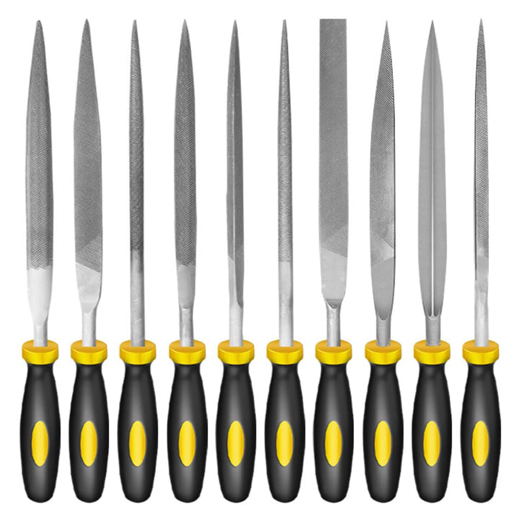 HASTHIP® 10Pcs File Tools Set, Premium Hardened Drop Forged Alloy Steel File Tools, Includes Flat, Flat Warding, Square, Triangular, Round, and Half-Round Files5mm*180mm in size/per one