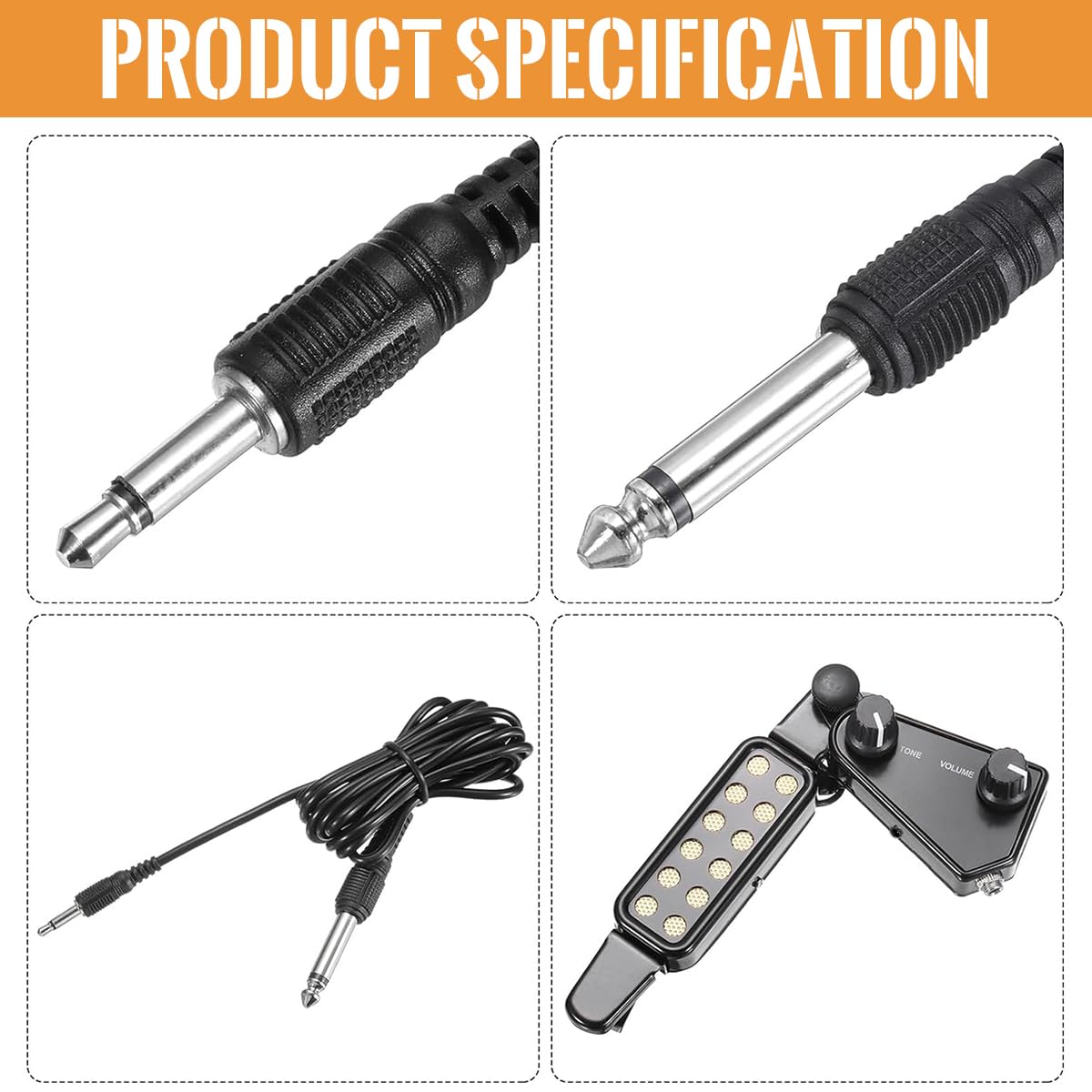HASTHIP Guitar Pickup for Acoustic to Electric Use with 12 Pole Pieces and 10Ft Cable | 2PCS
