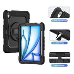 HASTHIP® Case for iPad Air 11 2025/2024 M3/M2/Air 5th/4th Gen 10.9/Pro 11 4th/3rd Gen with Pencil Holder 360° Kickstand & Adjustable Hand Grip Strap Dual Pen Storage Design Travel Silicone Cover