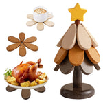 HASTHIP Wooden Coasters Set for Dining Table with Tree Shaped Holder and Rustic Floral Design | 3pcs Heat Resistant Cup Mats