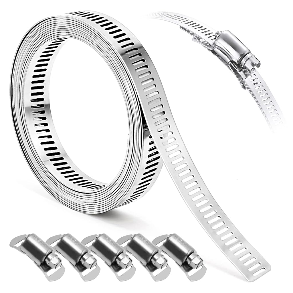 6.6ft Hose Clamp Roll 304 Stainless Steel Hose Clips with 5 Fastening Bolts Attachment Cuttable Hose Clamp