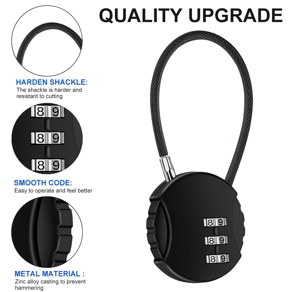 HASTHIP Combination Lock Padlock for Luggage and Gym Locker with 3 Digit Code | 2Pcs Zinc Alloy Black&Blue