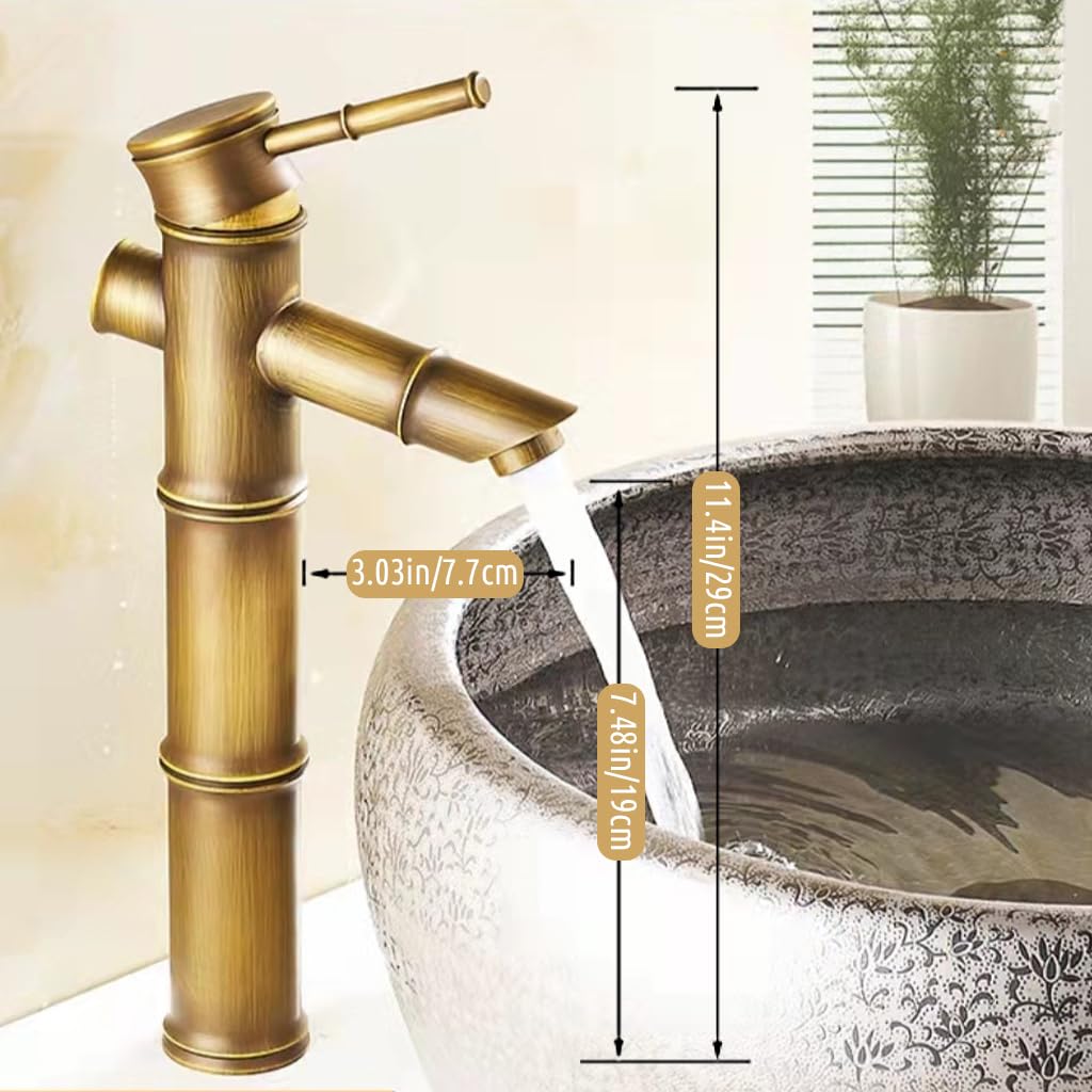HASTHIP Bathroom Basin Tap with Single Handle Water Control featuring Copper Retro Bamboo Style | Easy Installation and Universal Sink Fit