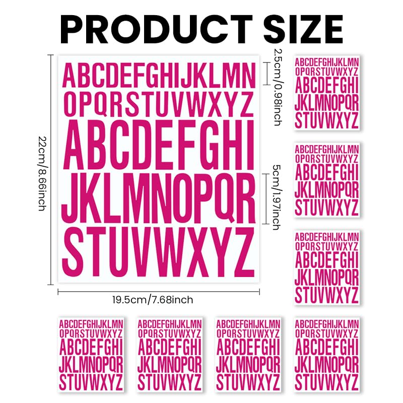 HASTHIP Letter Stickers for Crafts and Decoration with Waterproof Adhesive 8 Sheets Pink Alphabet | 2 Inch and 1 Inch Sizes