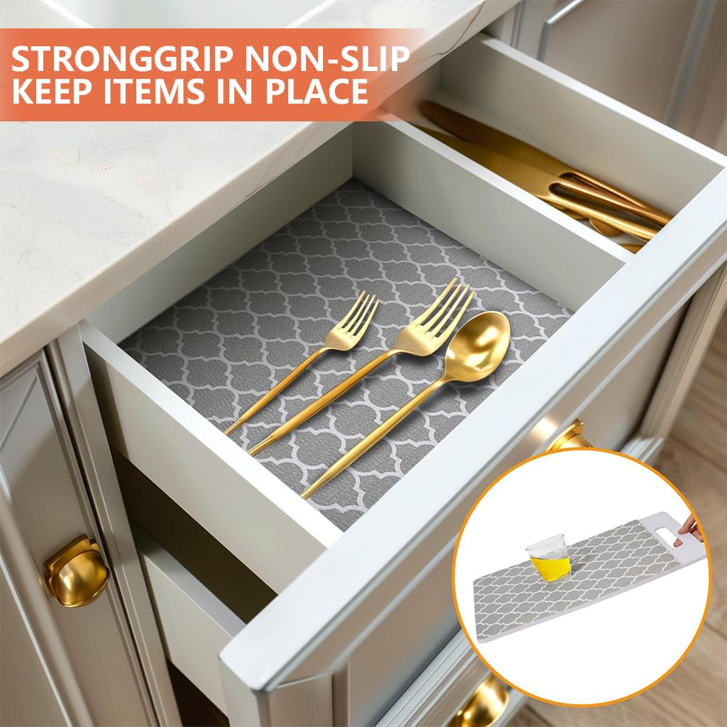 HASTHIP Cabinet Liner Mat for Shelves and Drawers with Trim to Fit 45cm x 300cm PVC Waterproof Grey