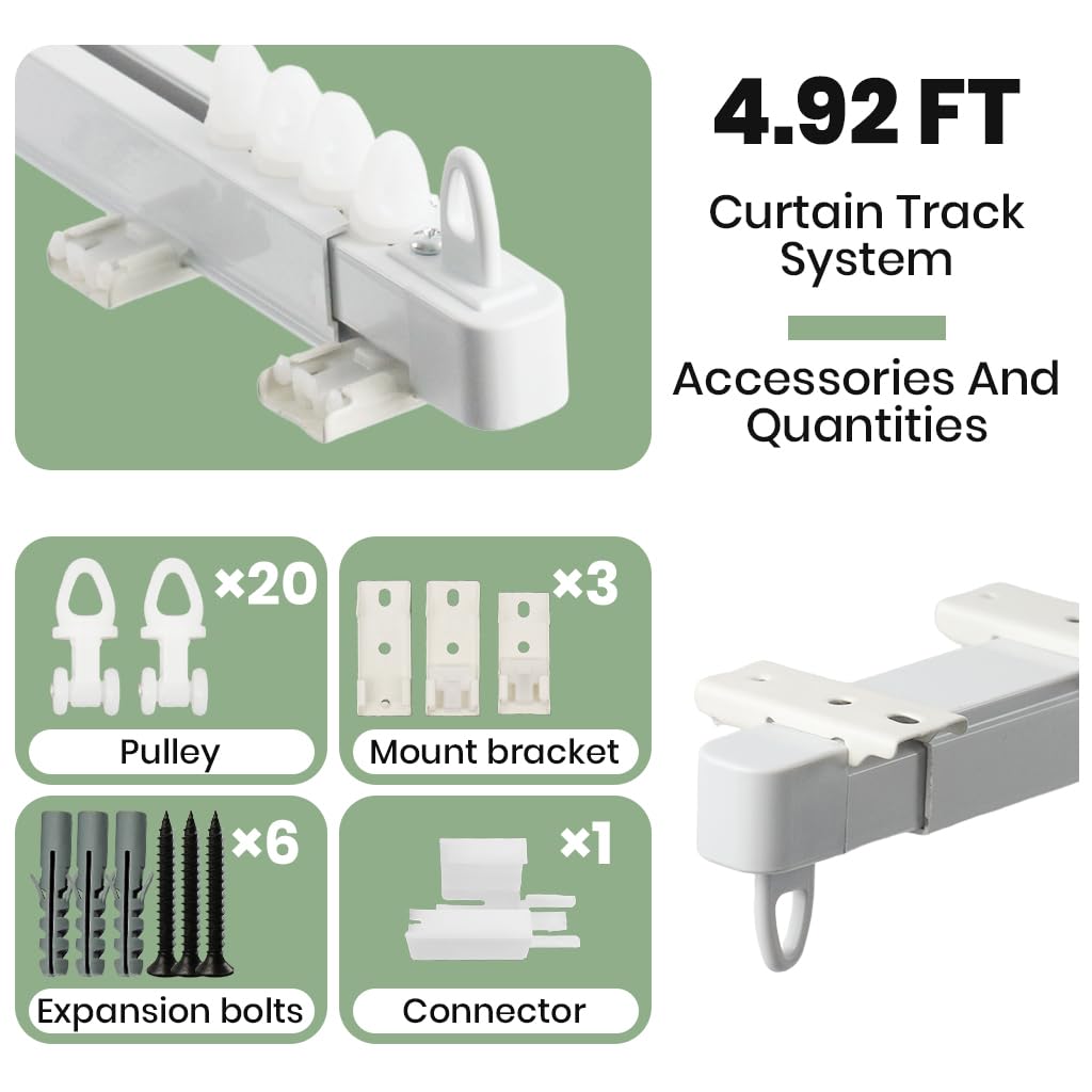 HASTHIP Curtain Rods for Ceiling Curtains featuring Silent Track System and 33–59 in Adjustable Aluminum Rail