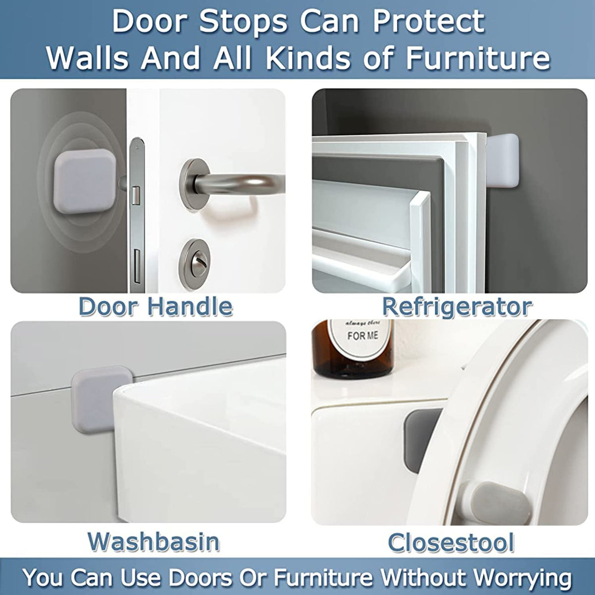 HASTHIP Door Stopper for Home with 8 pcs 4.5×4.5 cm Silicone Pads featuring Shock Absorption | White