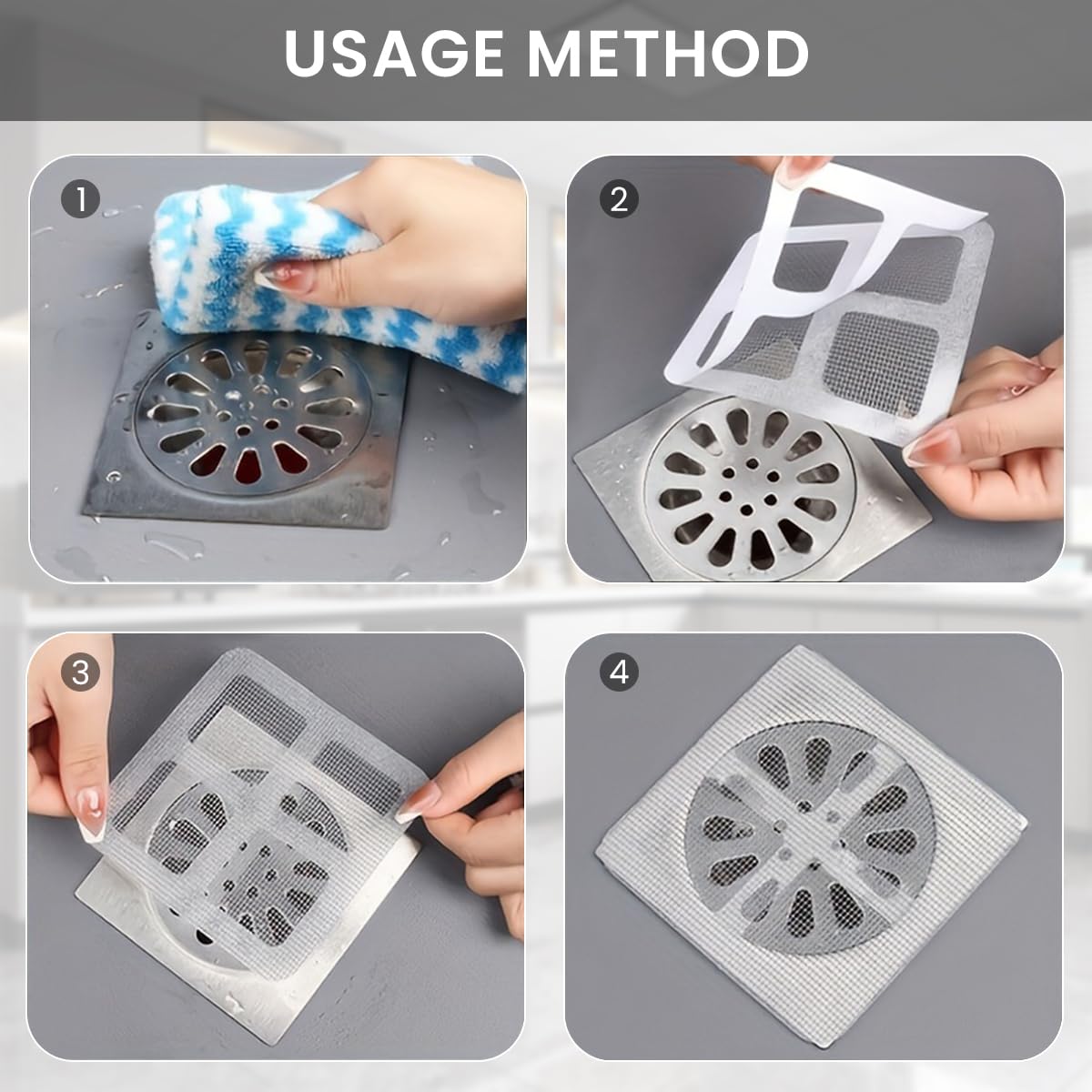 HASTHIP Disposable Shower Drain Hair Catcher 30Pack for Bathroom and Kitchen | 4mm Mesh Stickers 4x4 in