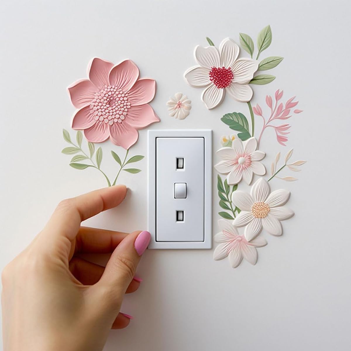 HASTHIP Wall Switch Decals for Home Decor featuring 3Pcs PVC Self‑Adhesive Flower Stickers
