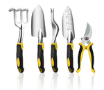HASTHIP Garden Tools Kit for Home Gardening with 5 Pieces Cast Aluminium Heads | Ergonomic Handles