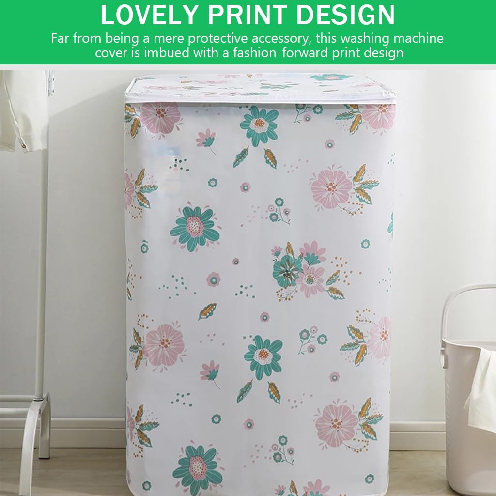 HASTHIP Washing Machine Cover for 6–7 kg Top Load Models with Roll‑Up Front | PEVA Floral Dustproof Design