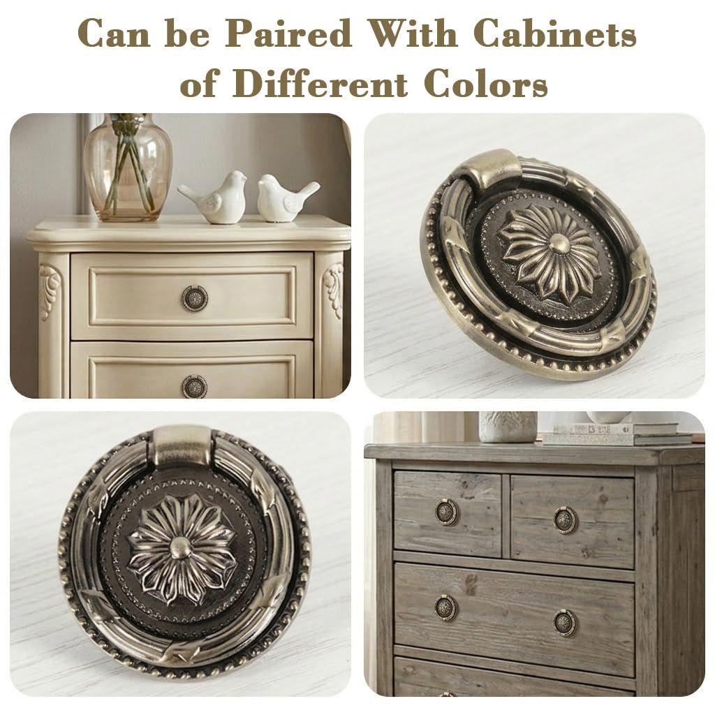 HASTHIP Antique Brass Drop Ring Pulls for Cabinet & Drawer 2PCS