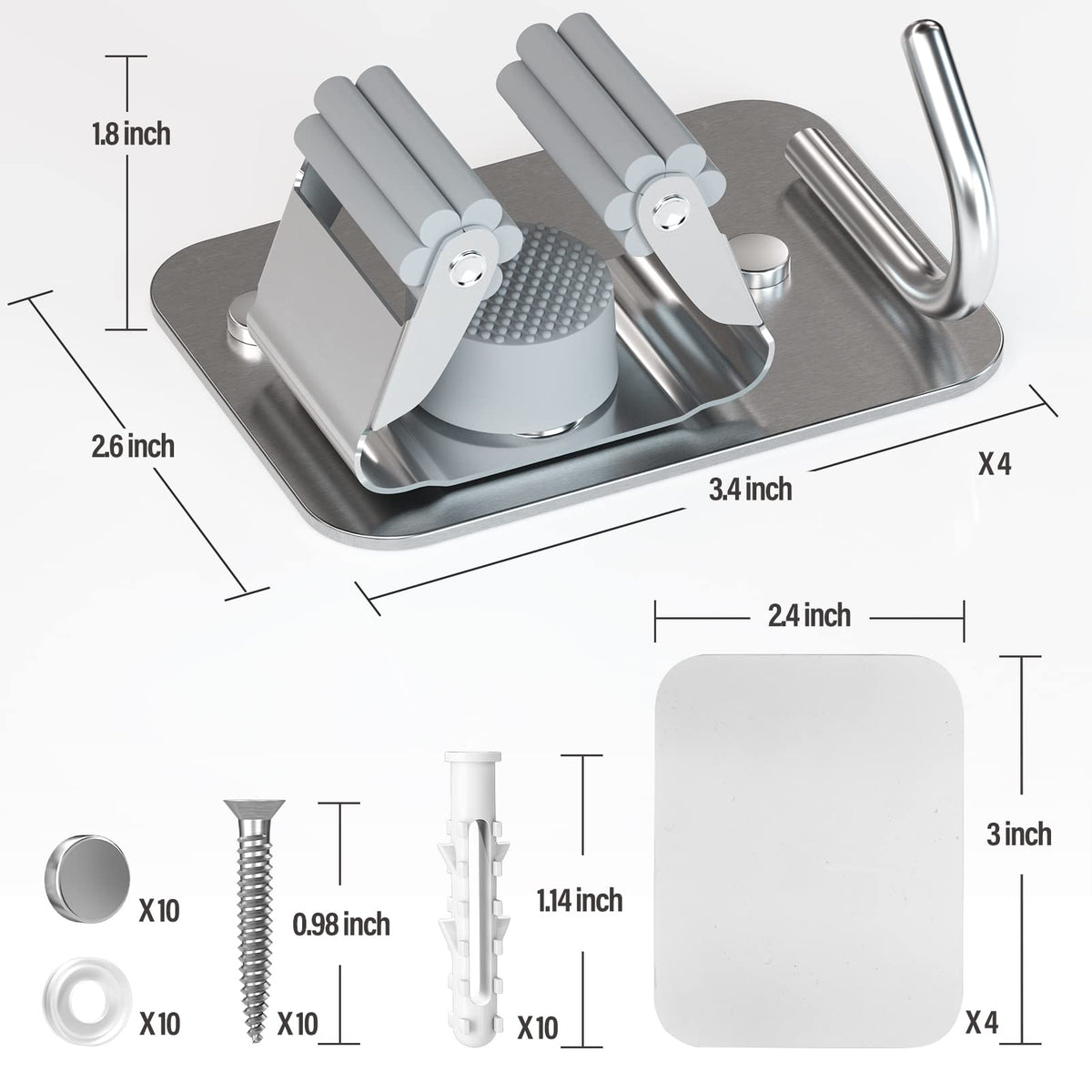 HASTHIP Broom Holder Wall Mounted for Bathroom and Kitchen with Adhesive Mount | 2 Pcs SUS304 Stainless Steel Mop Rack for Handles up to 2.8 cm