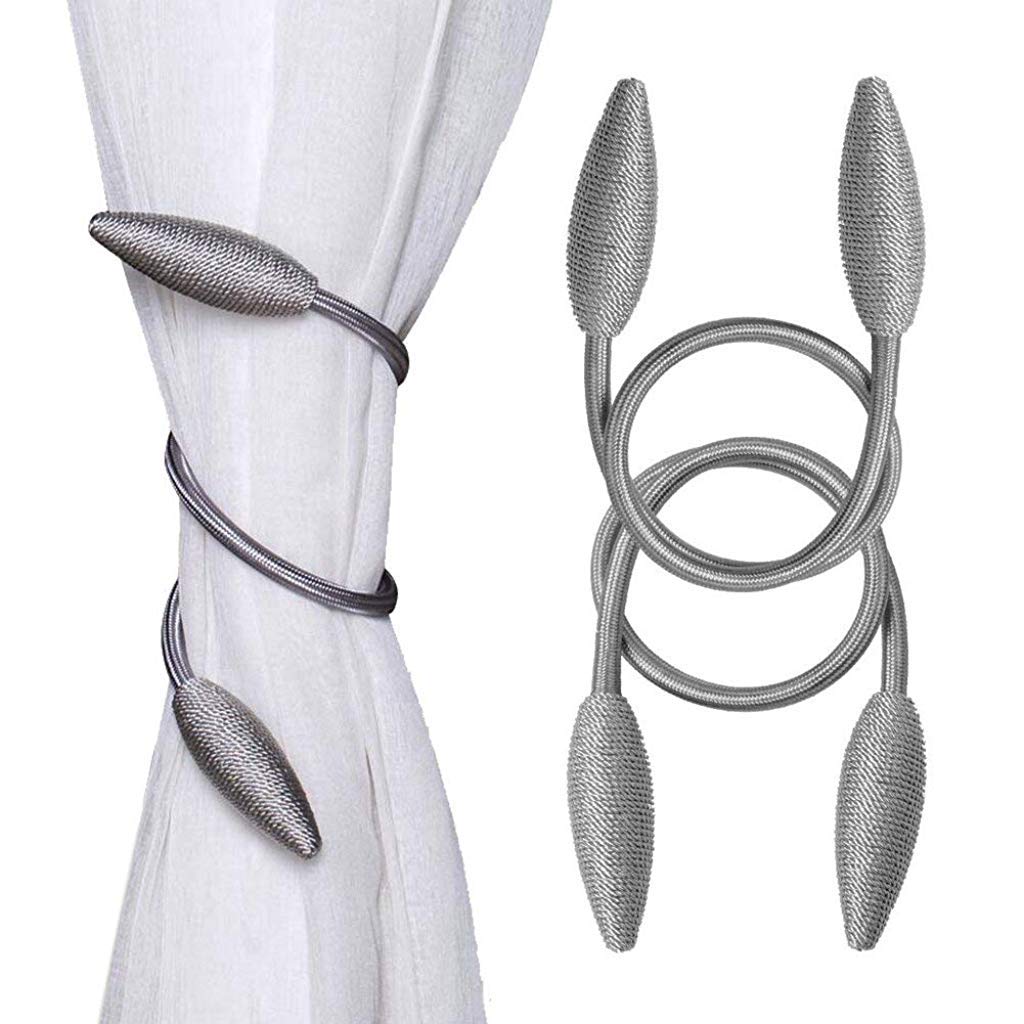 HASTHIP Curtain Tie Backs for Living Room with Strong Magnetic Hold 48cm Rope | Grey Polyester Set of 4