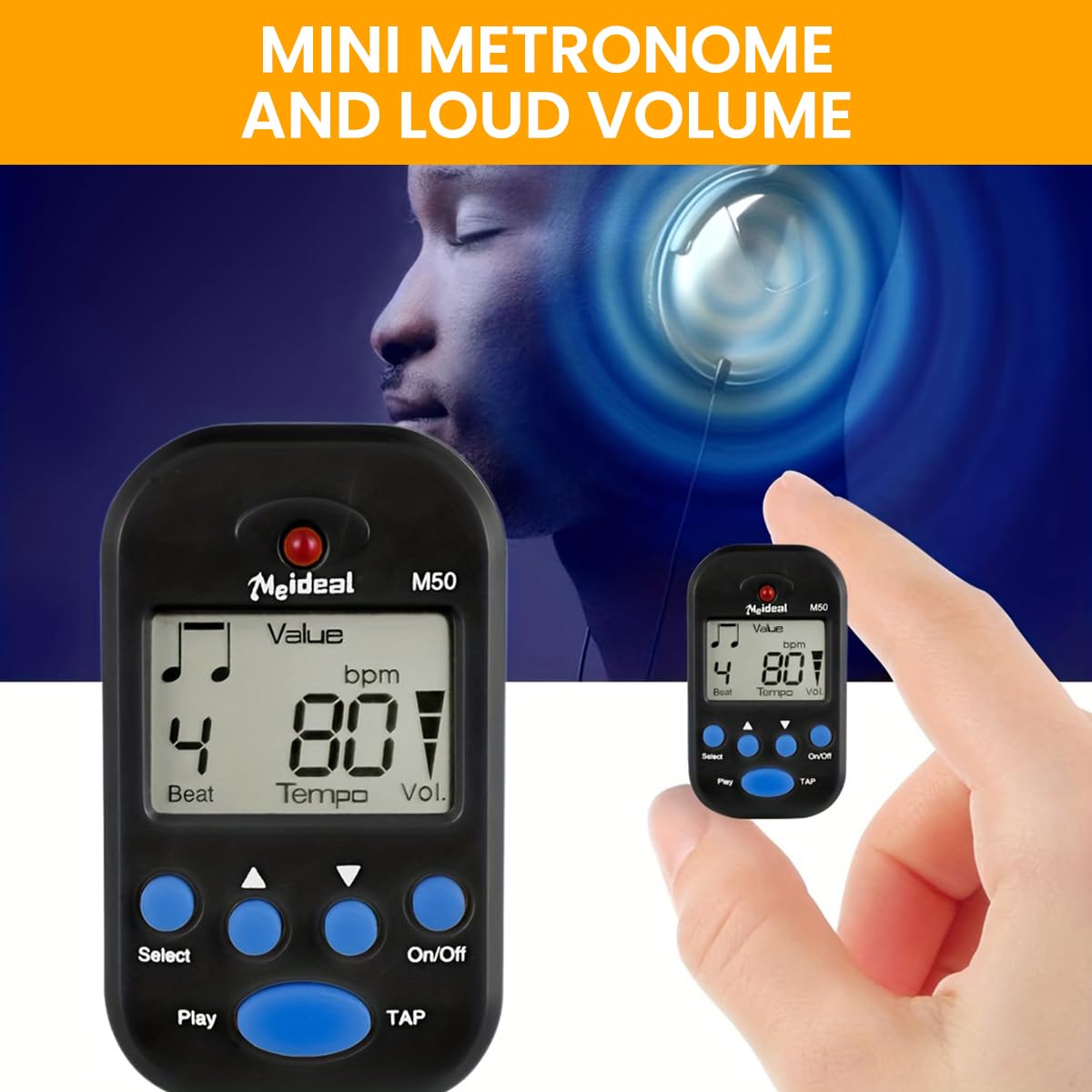 HASTHIP Digital Clip On Guitar Metronome with LCD Screen and 3.5mm Headphone Jack | Adjustable Tempo and Volume for Private Practice
