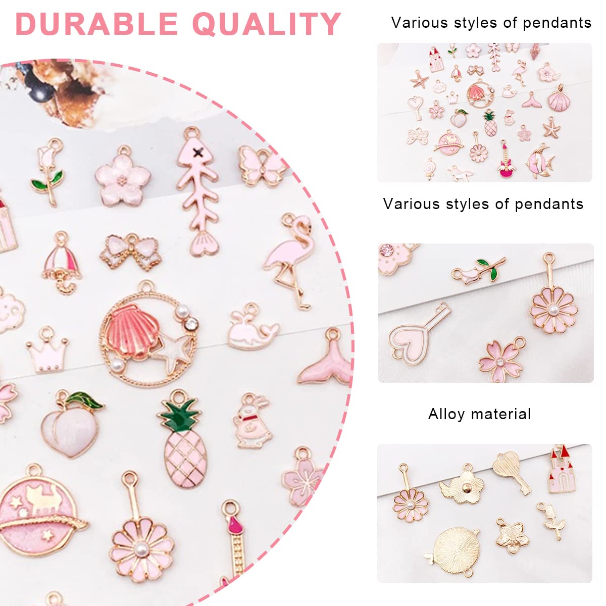 HASTHIP® Palay 31Pcs Diy Jewelry Making Pendent Kit Assorted Lovely Enamel Charms Pendents Gold Plated Diy Charm Necklace Bracelets Pendent Kit For Bracelet Jewelry Making And Crafting, Pink