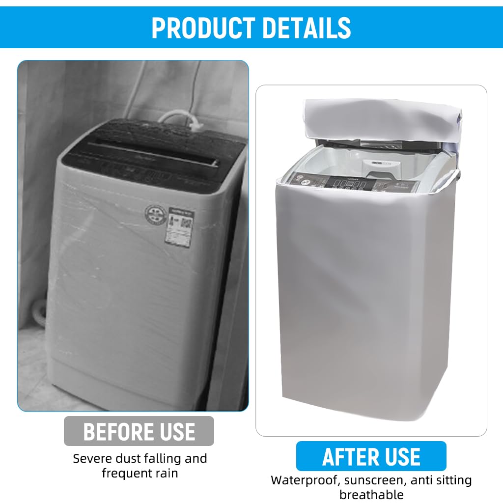 HASTHIP Top Load Washing Machine Cover 60×62×95cm with Roll Up Flap and Silver UV Resistant Protection