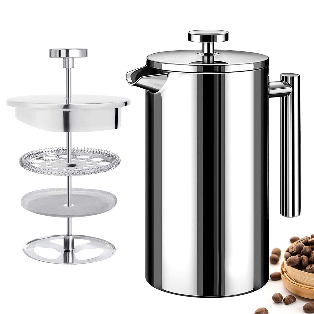 French Press Coffee Maker 800ML Double Insulated 304 Stainless Steel Coffee Maker with 4 Level Premium Filtration System, Rust-Free, Dishwasher Safe