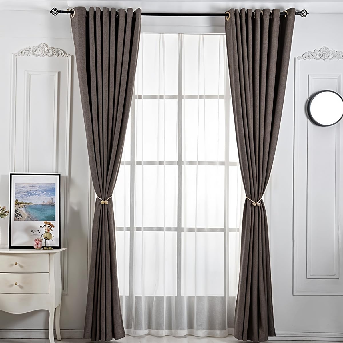 HASTHIP Magnetic Curtain Tiebacks for Home and Office featuring 40cm Rope & 3.3cm Balls | Beige