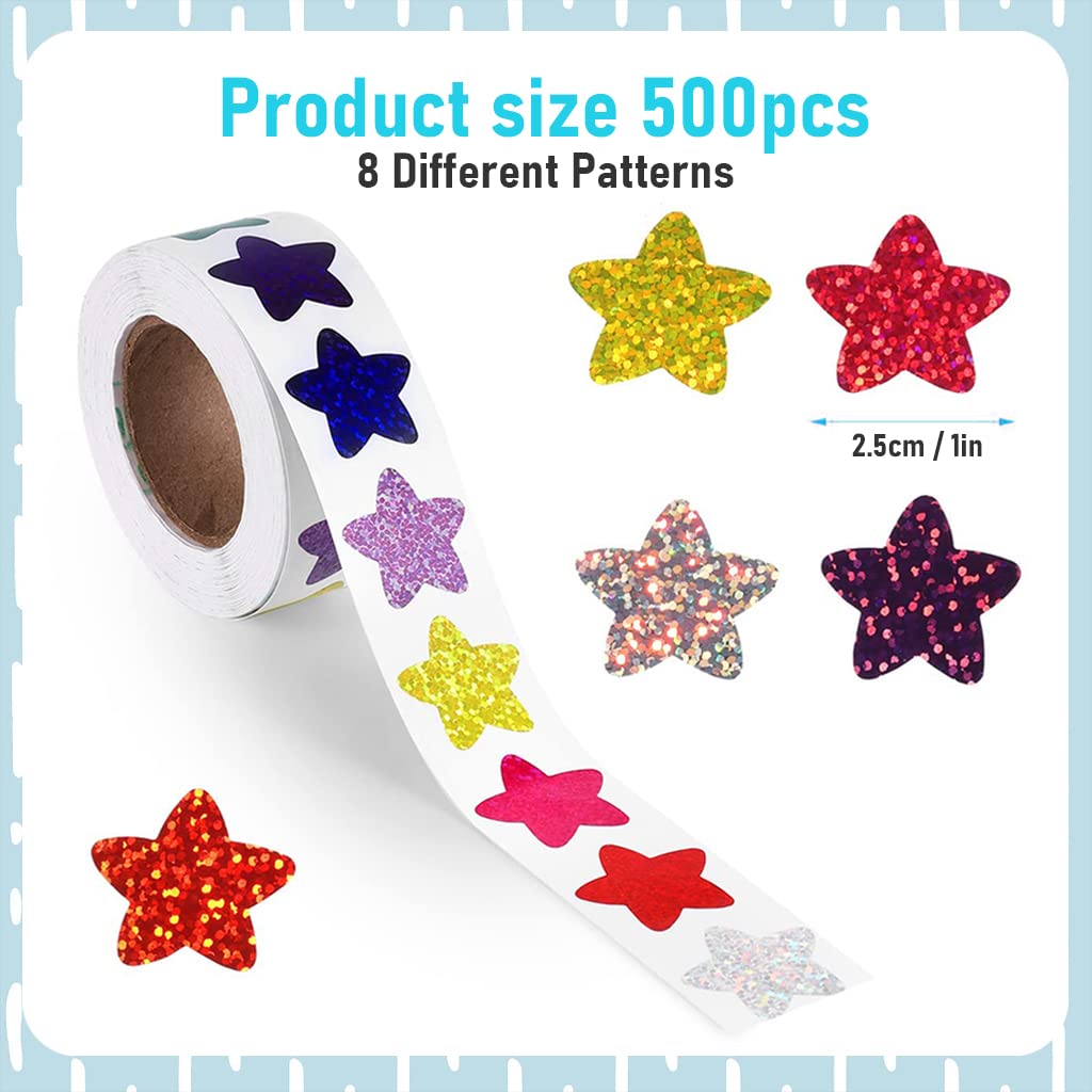 HASTHIP Glitter Star Stickers for Reward Charts 1000 pcs 1 inch Self Adhesive | 8 Colors