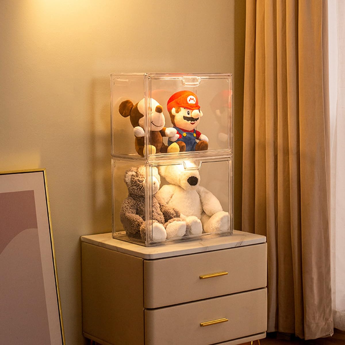 HASTHIP Clear Book Storage Organizer Box for Books and Dolls with Door | 33 x 21 x 27 cm Stackable Plastic Display Case
