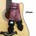HASTHIP® Correa de hombro para guitarra boho bordada ajustable con ranura para púas, correa ancha de nailon para guitarras acústicas, eléctricas y bajo, rojo
