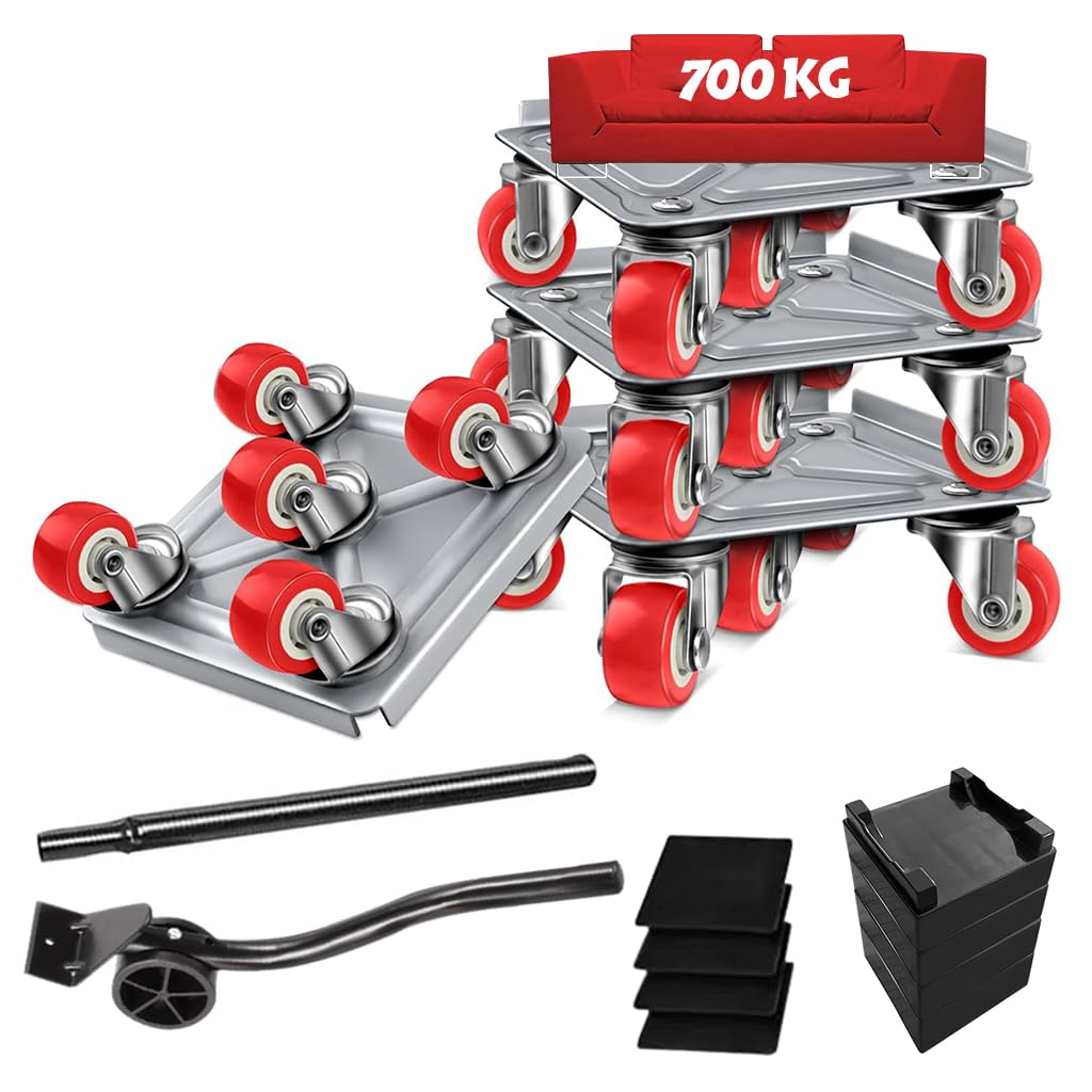 HASTHIP Furniture Lifter for Moving Heavy Furniture with 700kg Capacity and 5 Wheel Design | Carbon Steel Dolly Set