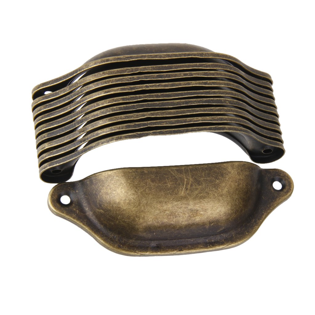 Supvox Generic Imported 10Pcs Antique Brass Door Cabinet Knob Wardrobe Drawer Shell Pull Handle-Perfect for Home & Office Drawers