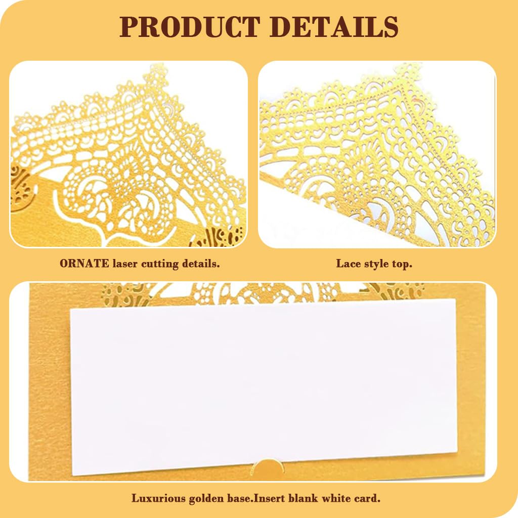 HASTHIP Place Cards for Wedding and Banquet Table Settings featuring 50 Foldable Gold Holders