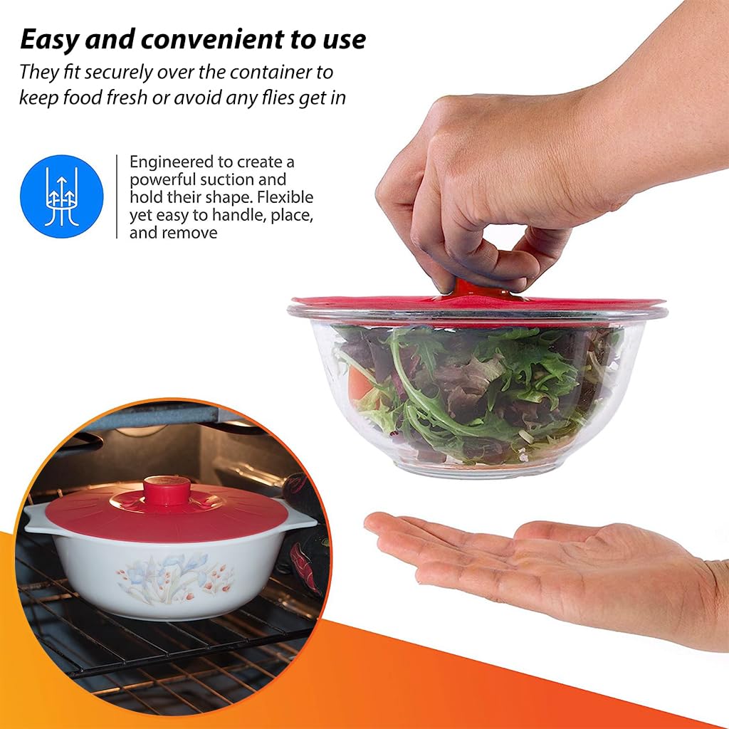 HASTHIP Silicone Bowl Covers for Pots and Containers featuring Suction Seal Lids 5 Sizes Red