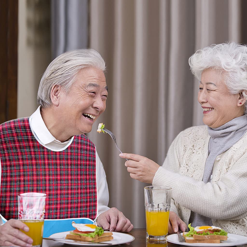 HASTHIP Adult Bibs for Elderly with Waterproof Anti Oil Design 78 x 44cm | Reusable Red Dining Protector