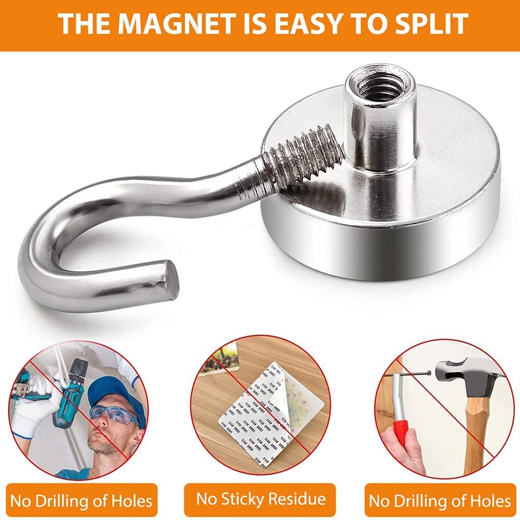 HASTHIP® 22Pcs Neodymium Magnet Hooks, N38 Magnetic Hooks for Fridge, Ceiling, Kitchen, Wall, Rust-Free Heavy Duty 16mm Steel Base for Holding Towels, Cups, Tools, Indoor Outdoor Versatile Use