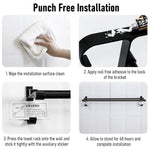 15.7 Inch Aluminum Bathroom Towel Rack Towel Rod Towel Hanger Towel Bar Bath Accessories, Double-Pole Towel Stand with Hooks, Rustproof Towel Storage Wall Mount for Bathroom Lavatory (Black)