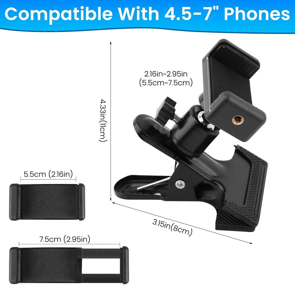 HASTHIP Guitar Phone Holder for Headstock and Desk with 360° Rotation | Strong Clamp Mount