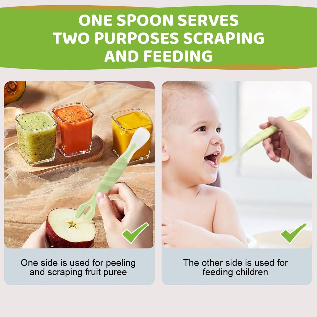 HASTHIP® BrandName 3-in-1 Silicone Baby Feeding Set, Food Feeder Spoon, Puree & Fruit Feeder, Soft BPA Free Food Grade Fork & Spoon with Case, Infant Tableware