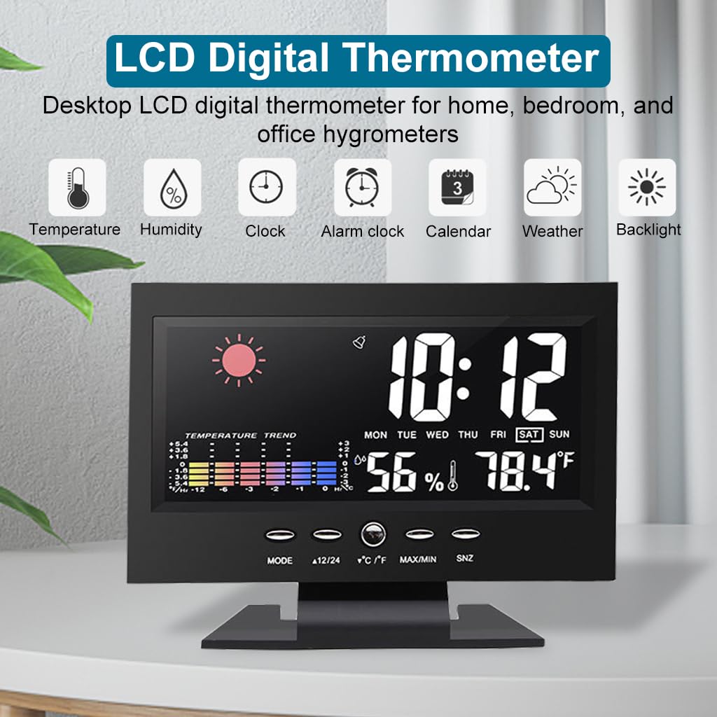 HASTHIP Digital Thermometer Hygrometer for Home and Office with Alarm Clock | 0°C–50°C Range and Dual Power Options