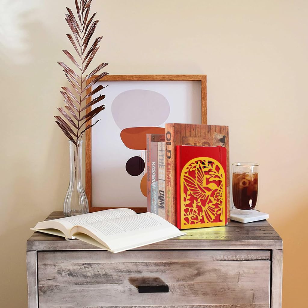 HASTHIP Bookends for Home and Office with Anti Slip Pads featuring Golden Metal Open Cut Design