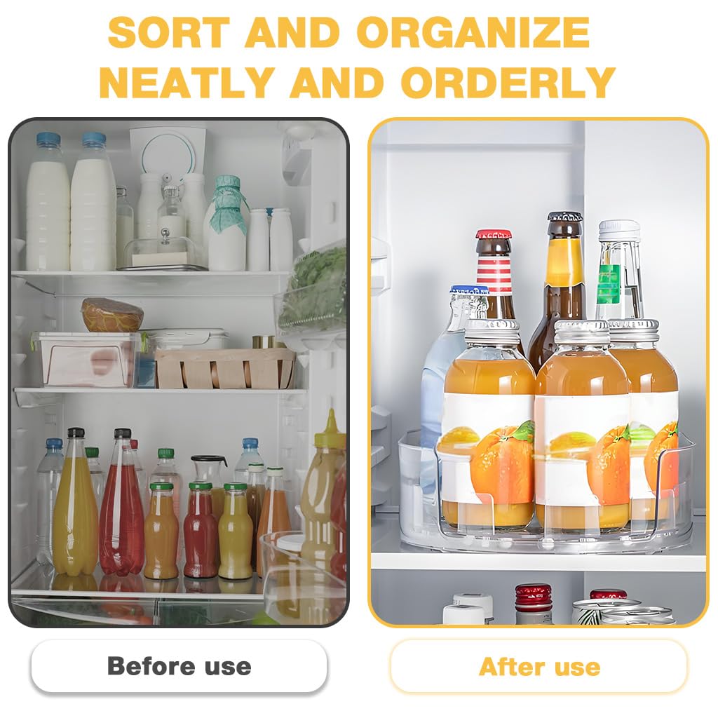 HASTHIP® Turntable Refrigerator Drink Organizer Rack,Beverage Holder for Cans & Bottles, Space-Saving Fridge Storage Shelf