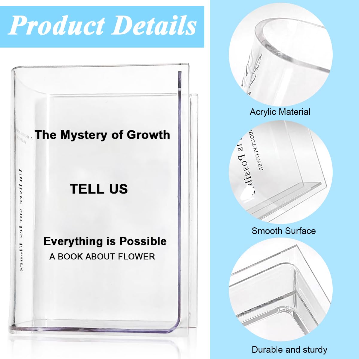 HASTHIP Book Shaped Flower Vase for Home Decor with Transparent Acrylic Design 20x15x4cm