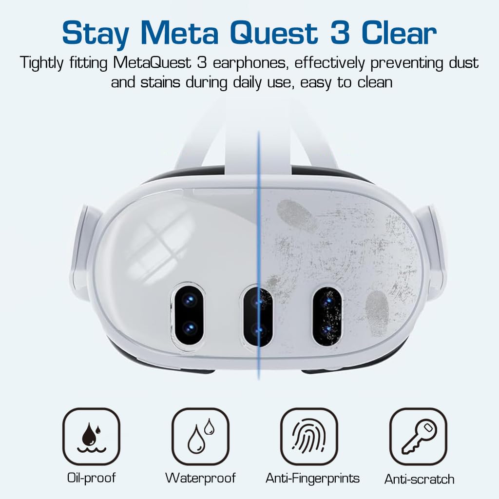 HASTHIP® YourBrand Protective Case Compatible with Meta Quest 3, Clear VR Shell Cover with Lens Protector, Tempered Glass Screen Guard, Joystick Thumb Caps, Essential VR Accessories Kit, No Headset