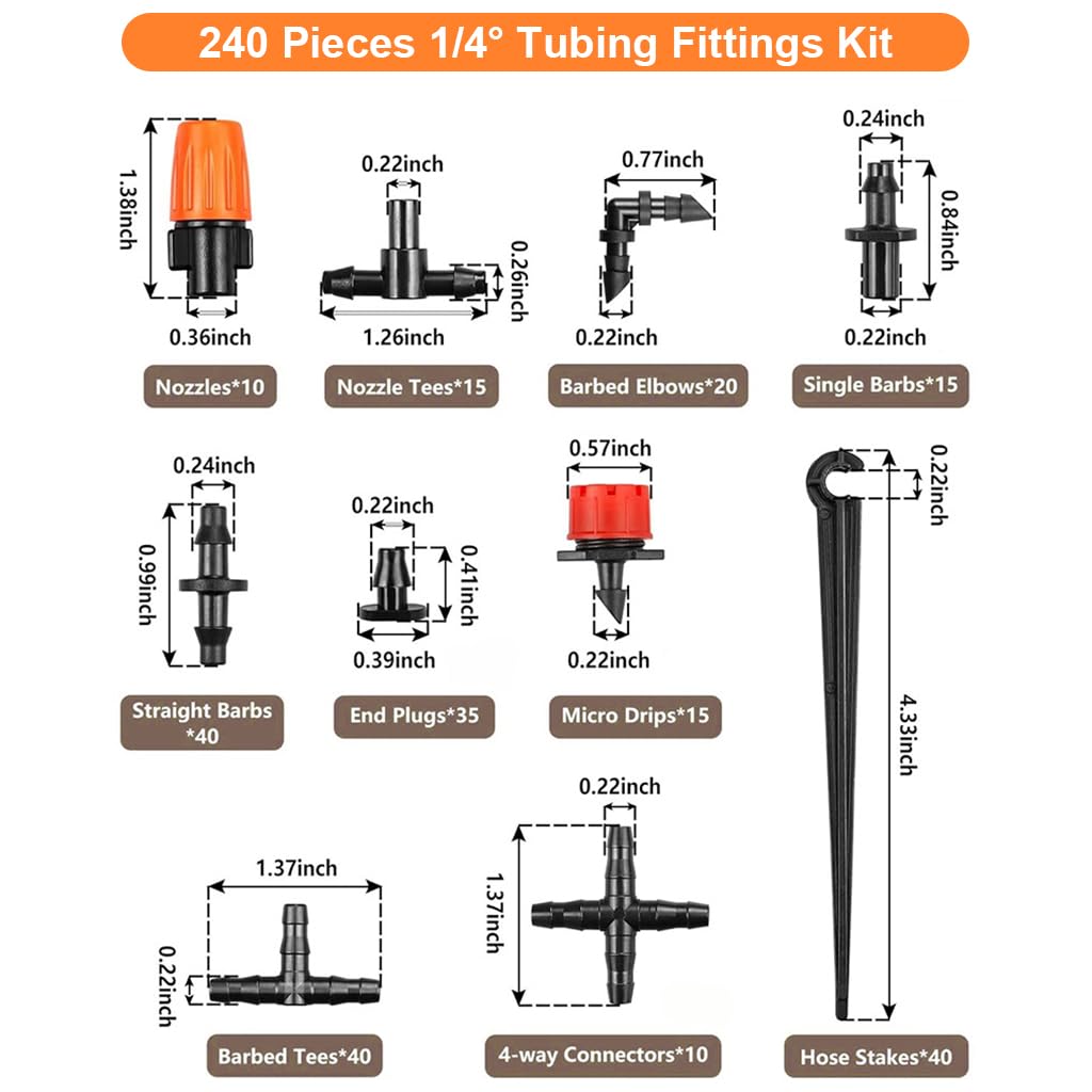 HASTHIP Slow Irrigation Fitting Kit for DIY Gardening with 240 pcs Connectors & Drippers
